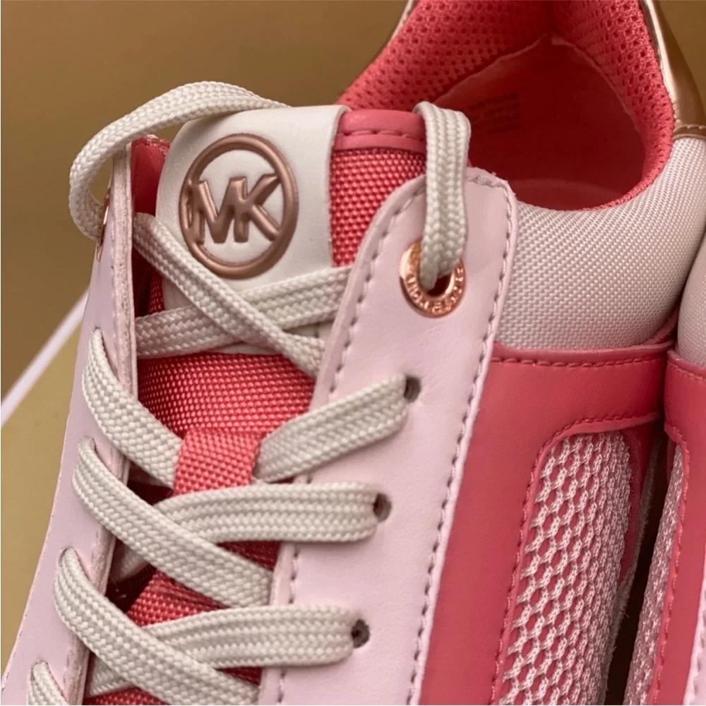 Michael Kors Pink and Rose Gold Mixed-Material Sneakers - Picture 3 of 7
